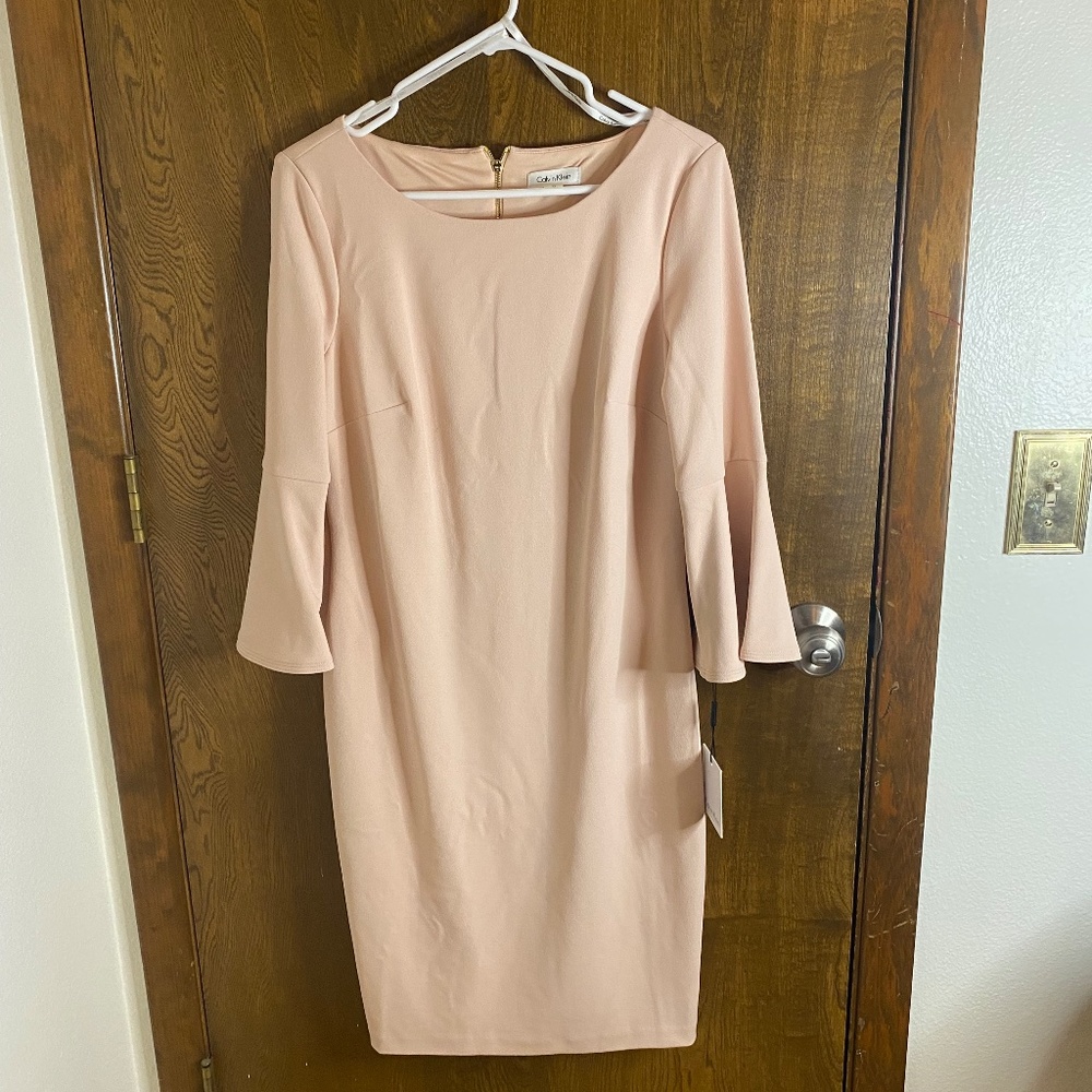 Calvin Klein Bell Sleeve Sheath Dress - Light Pink - Size 12 - NWT